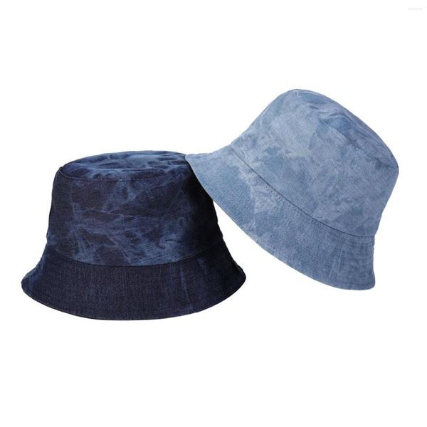 Chapeaux à large bord dames printemps et été cravate teint denim chapeau double face bassin femme seau de pluie imperméable noir