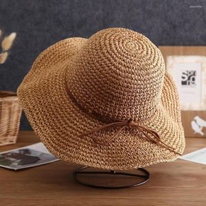 Sombreros de ala ancha para mujer, sombrero de sol con lazo sencillo, paja de rafia, plegable, para playa y verano, gorra de viaje con protección UV para mujer