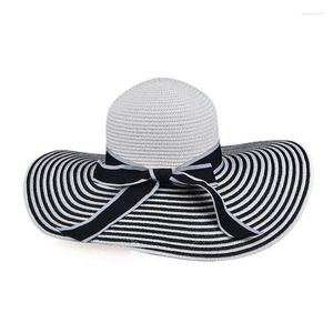 Chaps à bord large dames superbe Summer Sun Beach Floppy Paille Femmes Black Blanc Stripes grand chapeau Solid Casual UV Cap Eger22