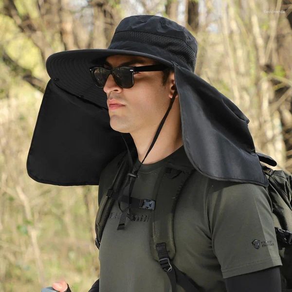 Sombreros de ala ancha Cortina grande Sombrero para el sol para hombres Protección Cuello Aleros Sombrilla Ocio Montañismo Pesca Verano Panamá