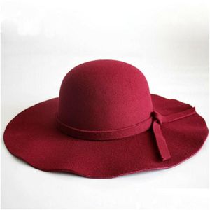 Chapeaux à larges bords Large Laine Feutre Cap Summer Beach Femmes Lady Voyage Floppy Sun Hat Vintage Pliable Noir Rouge Camelwide Drop Livraison Fa Dhxqh