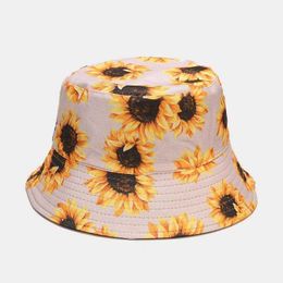 Hüte mit breiter Krempe LDSLYJR Baumwoll-Sonnenblumen-Druck Eimer Fischer Outdoor-Reise Herren- und Damen-Sonnenhut G230603 Gut