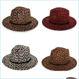 Brede Rand Hoeden Luipaard Print Vilt Formele Hoed Mode Wollen Doek Grote Rand Cap Mannen Vrouwen Accessoires Jazz Fedora Hoeden herfst Wint Dh8Pw