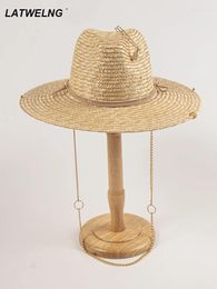 Chapeaux à large bord de luxe design chaîne paille Fedora pour femmes été plage chapeau mode Panama soleil UV protection vacances