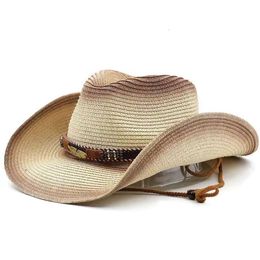 Chapeaux à larges bords Chapeaux de cowboy occidentaux en paille pour hommes et femmes, pare-soleil de bord de mer, chapeau de protection solaire rétro décontracté, protection UV, chapeau de paille d'été