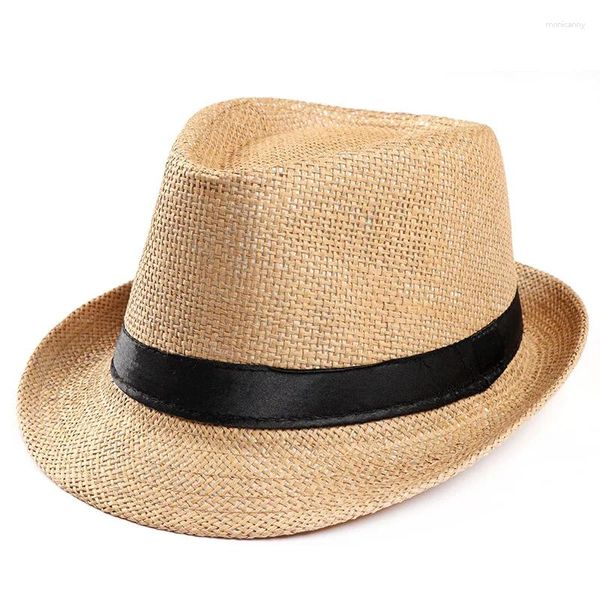 Chapeaux à bord large du soleil pour hommes simples lin respirant rafraîchissant de voyage d'été de voyage solaire décoration de ruban solable pliable paille en plein air chapeau