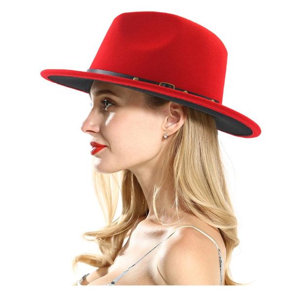 Chapeaux à large bord hommes femmes noir rouge Fedora chapeau élégant dame Trilby Jazz casquette Panama