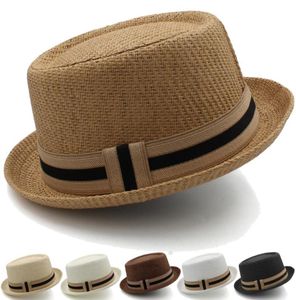 Brede rand hoeden mannen vrouwen klassieke stro varkensvlees taart fedora sunhats trilby caps zomerbat strand outdoor reisfeest maat ons 7 12369746