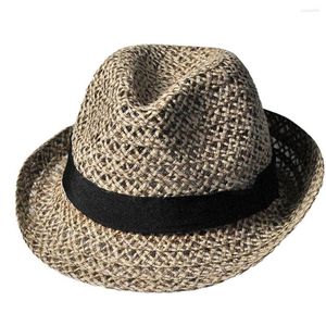 Chapeaux à large bord hommes femmes paille creuse Fedoras casquette Jazz chapeau court soleil pour l'été