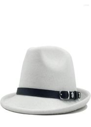 Sombreros de ala ancha Men039s Invierno Otoño Blanco Feminino Fieltro Fedora Sombrero para caballero Lana Bowler Homburg Jazz Tamaño 5658 cm Scot224981353