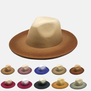 Sombreros de ala ancha para hombre vaquero lana teñido fieltro otoño e invierno grande a lo largo hombres mujeres jazz dos colores estilo británico hat209d