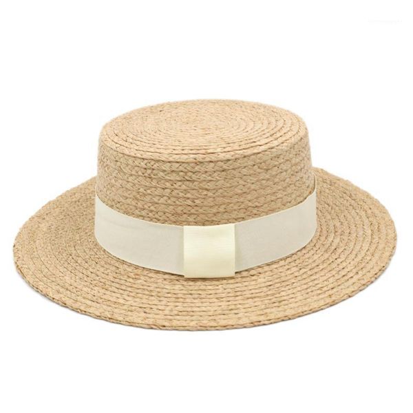 Sombreros de ala ancha Mistdawn 100% Straw Pork Pie Sailor Boater Flat Top Hat Moda al aire libre Street Party Beach Caps para hombres y mujeres B