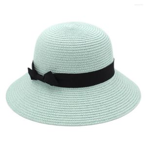 Chapeaux à large bord Mistdawn Fashion Floppy pliable dames femmes paille plage soleil été cloche chapeau chapeau melon ruban noir