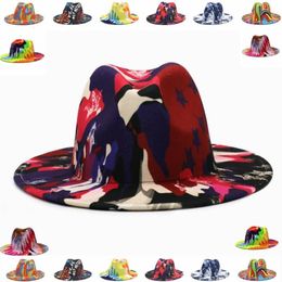 Wide Brim Hats National Flag Women Fedora Men Automne Wincm Ladies Vintage Fascinateur multicolore Panama Felt Jazz Hat Whole220h