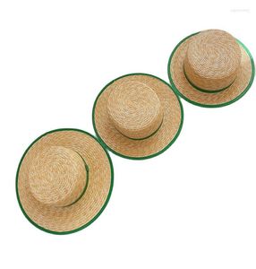 Chaps à bord large nature Nature Blé Paille Chapeau Summer Femmes Green Emballage Sun Protection Sun Visor Cap