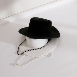 Brede rand hoeden nekketting zon voor dames schelpen parel touw dames vakantie anti-uv panama strand stro