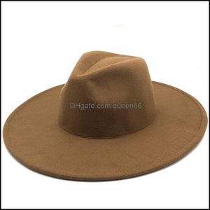 Brede rand hoeden nieuwe Britse stijl winter wol solide klassieke fedoras cap mannen vrouwen panama jazz hoed 9,5 cm groot wit 201028 821 r2 drop dhanh