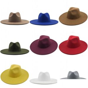 Brede rand hoeden nieuwe Britse stijl winterwol solide klassieke fedoras cap mannen vrouwen panama jazz hoed 9,5 cm big wit 201028 821 dhgarden dhm2x