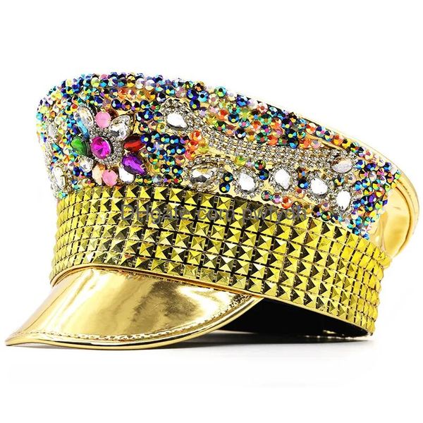 Wide Brim Hats New Gold Sequin Burning Sergeant Hat Party Bachelorette Club Hen Do Bling Ladies For Women Sailor Military Cap Drop Del Ot8tu