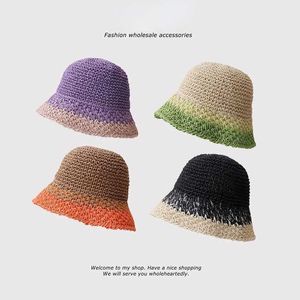 Chapeaux à large bord New Paper Straw Bucket Hat Ladies Crochet Respirant Panama Edge Stitch Design Bob Fishing Caps Girls Summer UV Beach Hat G230227