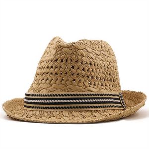 Brede rand hoeden nieuwe zomer ouder-kind casual zon hoeden voor vrouwen mode jazz hoed man strand trilby straw panama hoed holle riem zon vizier caps g230227