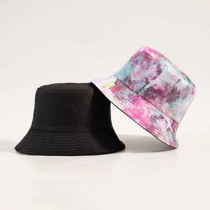 Brede rand hoeden nieuwe tie-gevarieerde graffiti-emmer hoed voor vrouwen twee zijde buitenklooidbare bob-visser hoeden 2021 unisex Panama Sun Cap M055 G230224