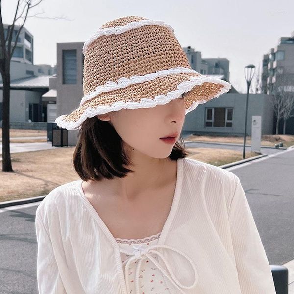 Chapeaux à bord large omea paille du chapeau pour les femmes de la corée de corée