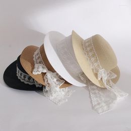 Brede rand hoeden omea zomer stro hoed kanten riem strand vrouwen Koreaanse winddicht touw reis zon elegante lolita emmervakantie
