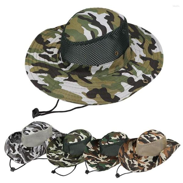 Sombreros de ala ancha para exteriores, malla transpirable, sombrero de cubo de camuflaje, protección solar, caza, pesca, senderismo, gorra militar, Panamá, ejército de verano