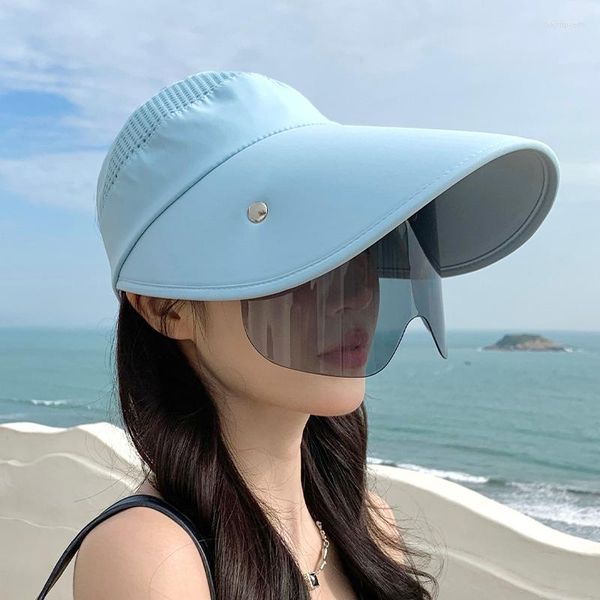 Chapeaux à large bord chapeau de cyclisme en plein air réglable soleil femmes haut vide avec des lunettes solide grande et Protection UV
