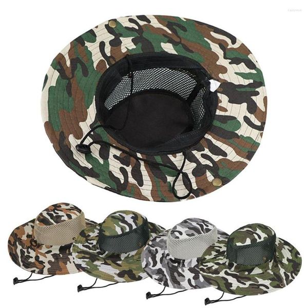 Chapeaux à large bord pêche en plein air respirant maille Camouflage seau chapeau pare-soleil Protection randonnée casquette