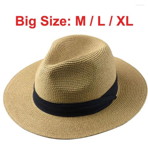Chapeaux à large bord sur la taille Chapeau de soleil de paille pour hommes Big Head 62cm Panama Mâle Pêche en plein air Plage Pliable Jazz Top Sunscreen Visière