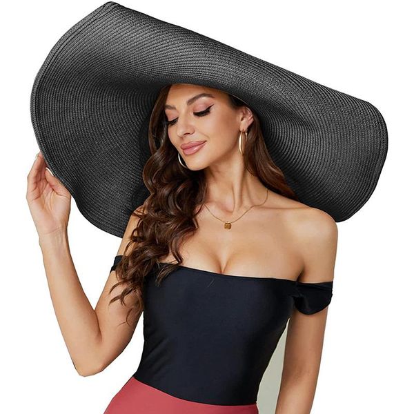 Sombreros de ala ancha de gran tamaño para el sol de playa para mujer, sombrero de paja grande de verano 2022, gorra de protección UV, sombra plegable, venta al por mayor