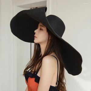 Brede rand hoeden oversized krimpende strohoed voor vrouwen groot opvouwbaar strand casual Panama fedora cap zomer outdoor reizen zon haatwide widewide