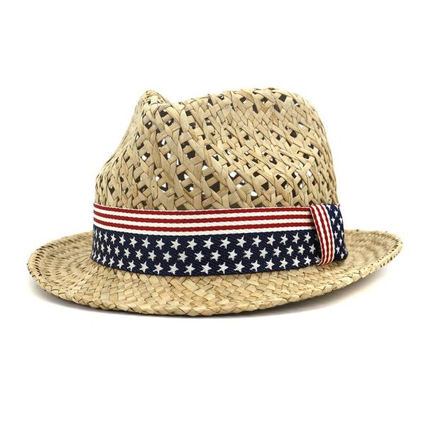 Chapeaux à large bord Panama hommes casquettes raphia naturel drapeau américain femmes à la main bande solide décontracté décorer Jazz Western Cowboy été