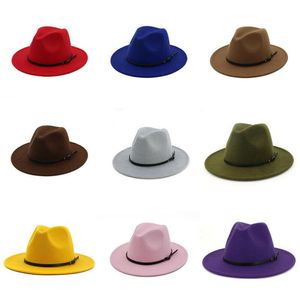 Brede rand hoeden Panama vrouwen voelden jazzhoed outback mannen cowboy wol fedora winter trilby cap trend gambler groothandel 257p