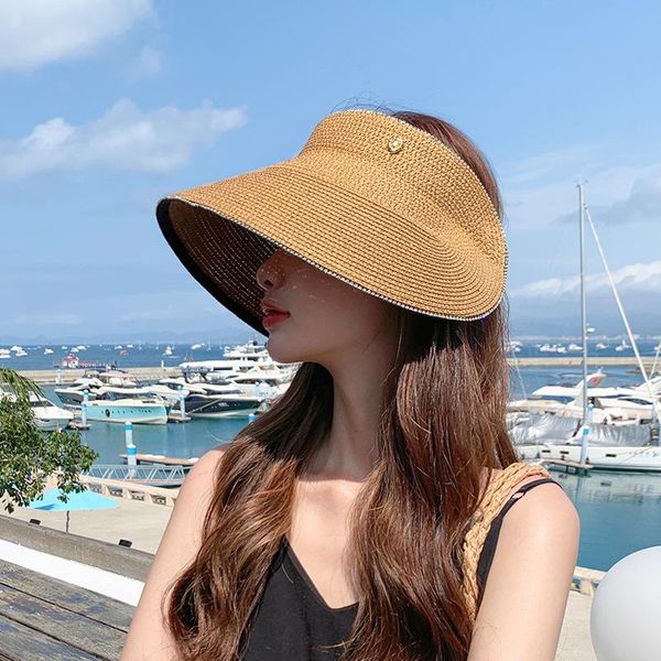 Sombreros de ala ancha de Panamá para mujer, parte superior vacía, protección solar de verano, sombrero de taladro brillante, deportes al aire libre, pesca, playa, ChapeauWide