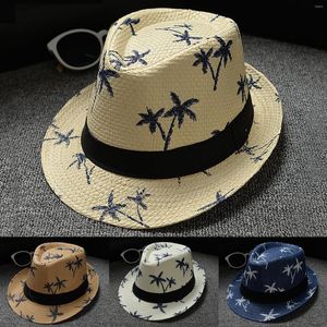 Chapeaux à large bord Parent Enfant Adulte Plage Vent Voyage Arbre Impression Papier Paille Jazz Chapeau Bord de Mer Soleil Roues Fedoras Femme Diamant