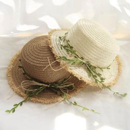 Sombreros anchos sombreros parent-e-e-e-ehild big beach gat beach flor hecho de paja paja