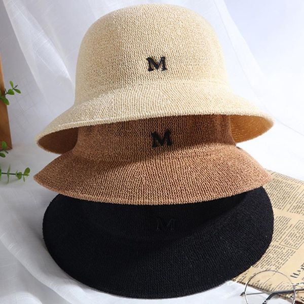 Chapeaux à large bord parent-enfant vente en gros chapeau de paille plat canotier filles lettre M été pour femmes enfant et plage Panama HatWide