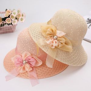 Chapeaux à large bord perle fleur femmes dentelle soleil seau chapeau pour dames été plage bord de mer pliable creux respirant crème solaire grand chapeau de paille