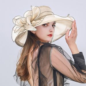 Chapeaux à large bord Phrase Womens Summer Dress Hat Leaf Flower Bridal Shower Sun Beach HatWide Pros22