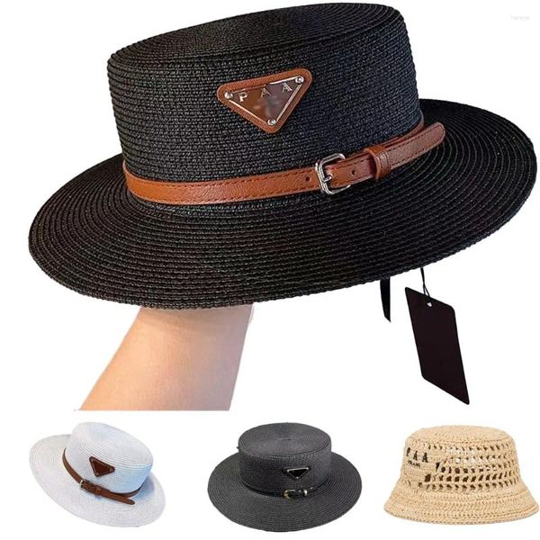 Sombreros de ala ancha PRA Diseñador Sombrero de paja Italiano Mismo estilo Gorras de mujer 2024 Verano Clásico Triángulo invertido Sol grande para hombres