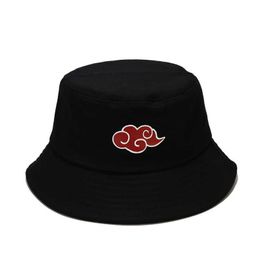 Brede rand hoeden geprinte emmer hoed rood gelukkige wolk vrouwen mannen panama emmer pet plat vizier visser visser hoed reis zon hoed p230311