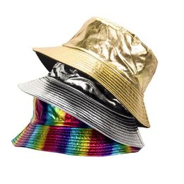 Sombreros de ala ancha PU Sombrero de cubo de cuero de doble cara para hombre y para mujer Hip Hop Cap al aire libre Sun Drop Entrega Accesorios de moda S Dhgarden Dh9Ky