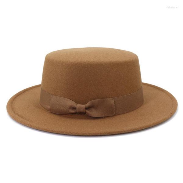 Chapeaux à bord large pure couleur automne et hiver laine de mode simple simple plate plate rétro large fedora chapeau femmes