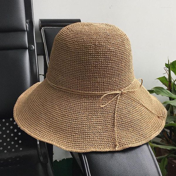 Chapeaux à large bord raphia chapeau de soleil femme été coréen vacances parasol casquette femmes couleur unie Protection crème solaire décontracté dôme bassin H7377