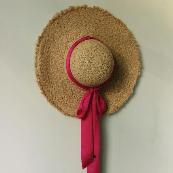 Chapeaux à large bord Chapeau de paille Rafi Foulards en soie d'été Femmes élégantes tissées à la main Protection solaire de vacances de plage