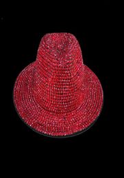 Hats de borde ancho Red Rhinestone Fedora Unisex Hat Fedoras Jazz Party Club Men for Women and Whole Tophat3283722