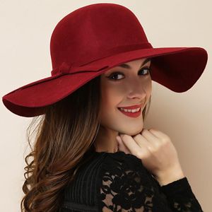 Chapeaux à large bord rétro automne hiver melon pour femmes filles doux Vintage laine feutre Fedoras chapeau solide dames disquette Cloche dôme casquette